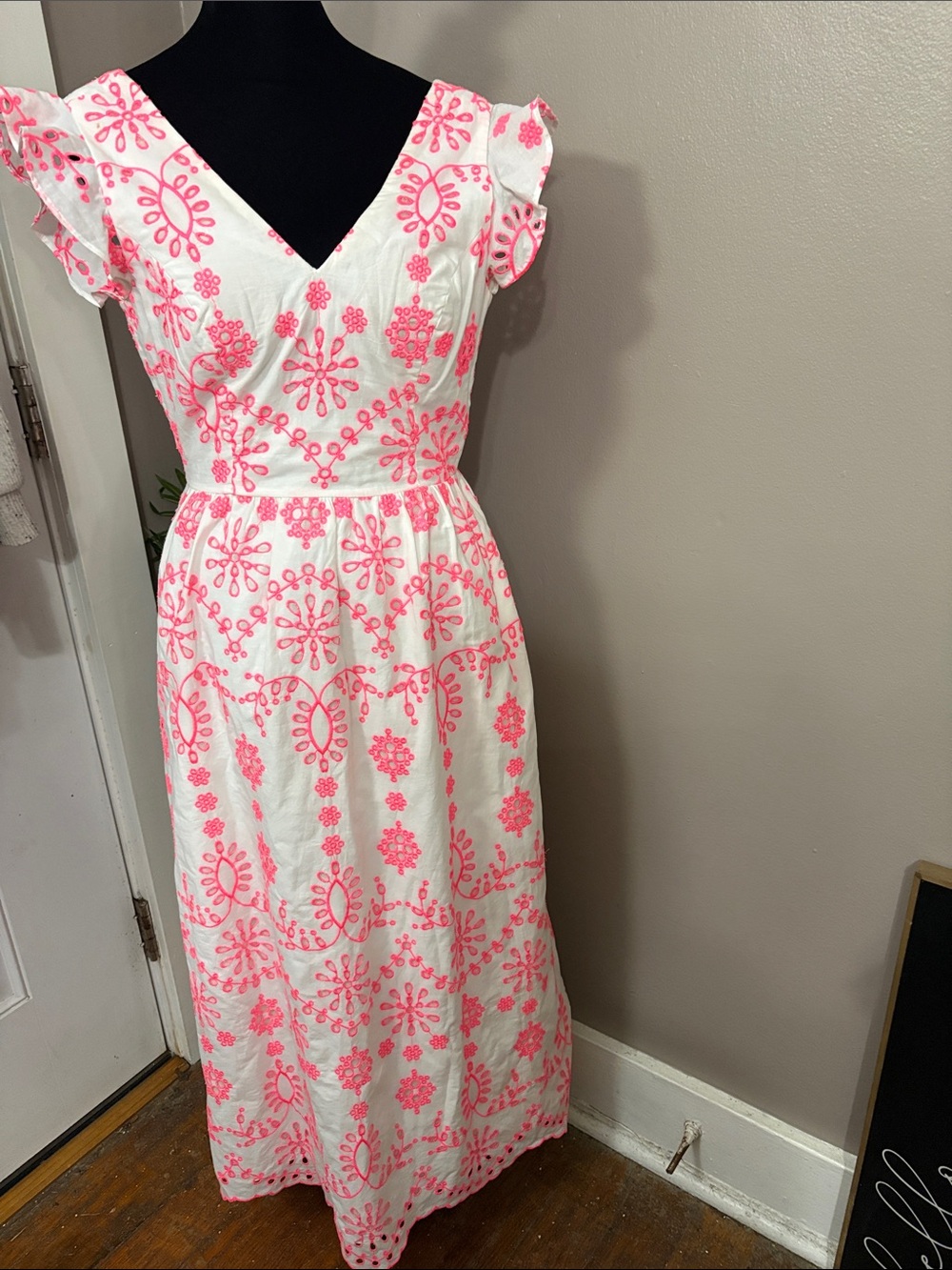 Lilly Pulitzer Lillyanne Open Back Eyelet Midi Dress Karmic Coral Neon 00